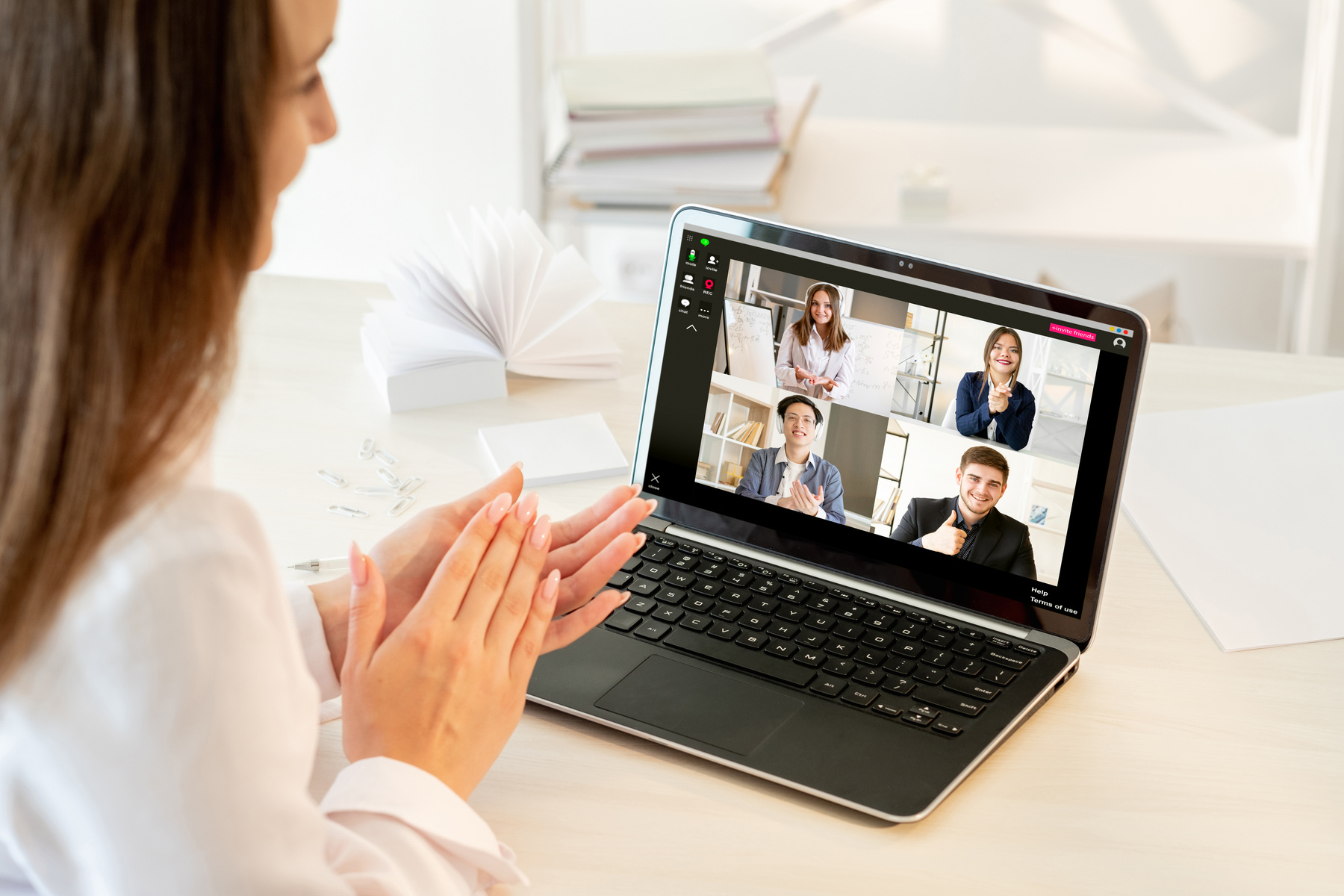 web conference online presentation team laptop